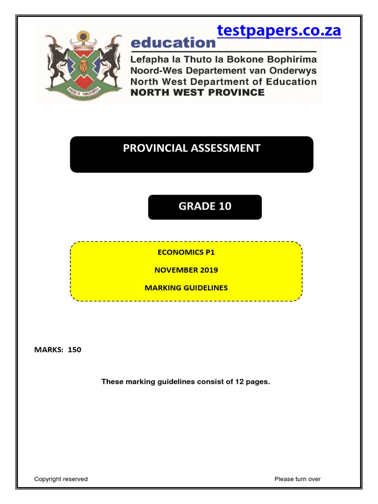 NW GR 10 Ecn p1 Eng Marking Guidelines Nov 2019 | PDF | Business Cycle ...