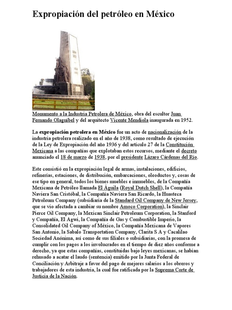 La nacionalización de la industria petrolera mexicana en 1938 | PDF