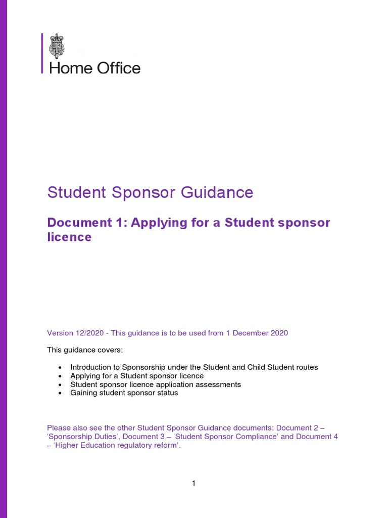 Student Sponsor Guidance Doc 1 Applying For A Licence 2020 PDF