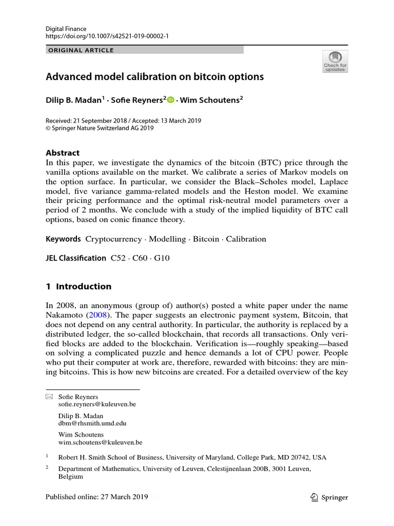 Advanced Model Calibration On Bitcoin Options | PDF | Black–Scholes Model |  Option (Finance)