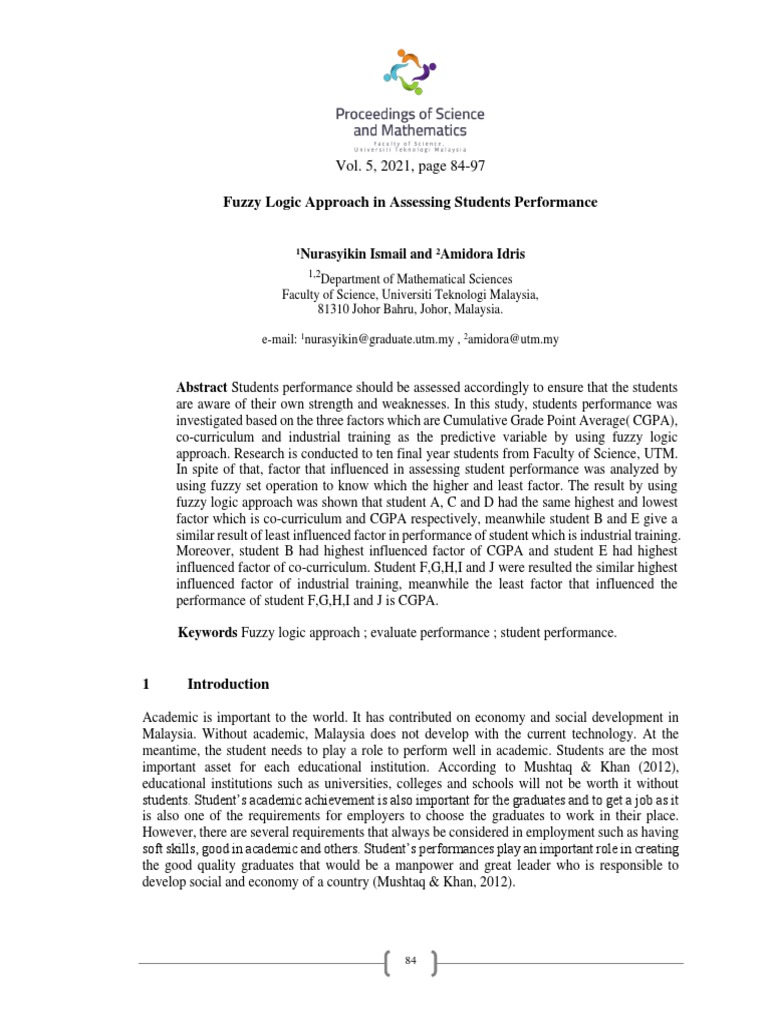 Fuzzy Logic for Student Performance Assessment | PDF | Fuzzy Logic ...