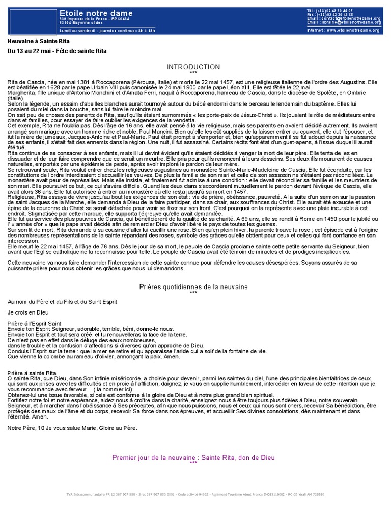 Neuvaine à Sainte Rita Pour Les Causes Désespérées Pdf Neuvaine À Sainte Rita | PDF