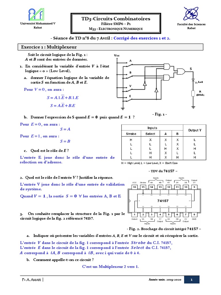 Corrigé TD8 : Multiplexeurs et Circuits Logiques | PDF | Arithmétique ...