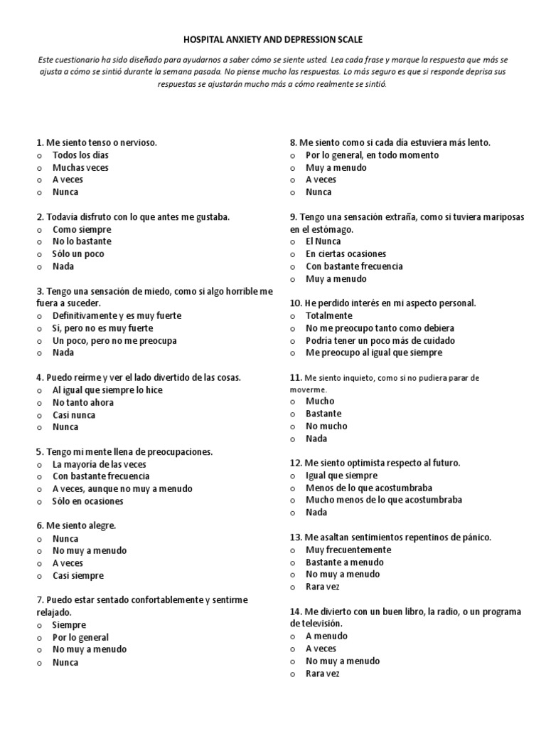 Hospital Anxiety and Depression Scale1 | PDF