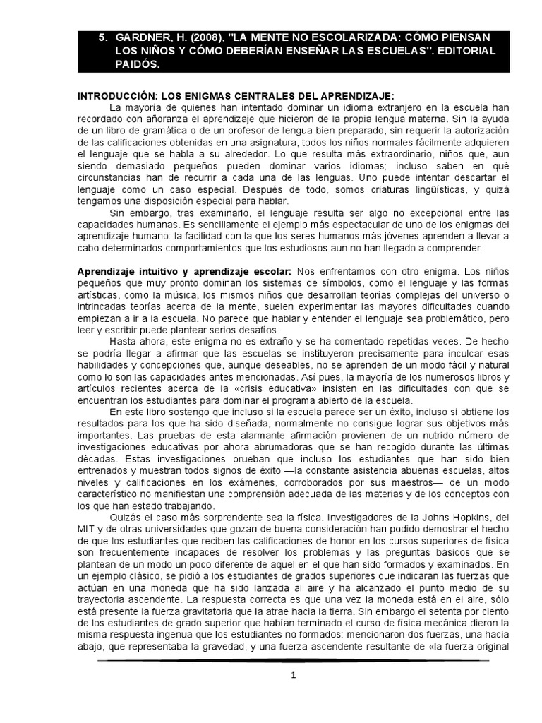 GARDNER | PDF | Aprendizaje | Conocimiento