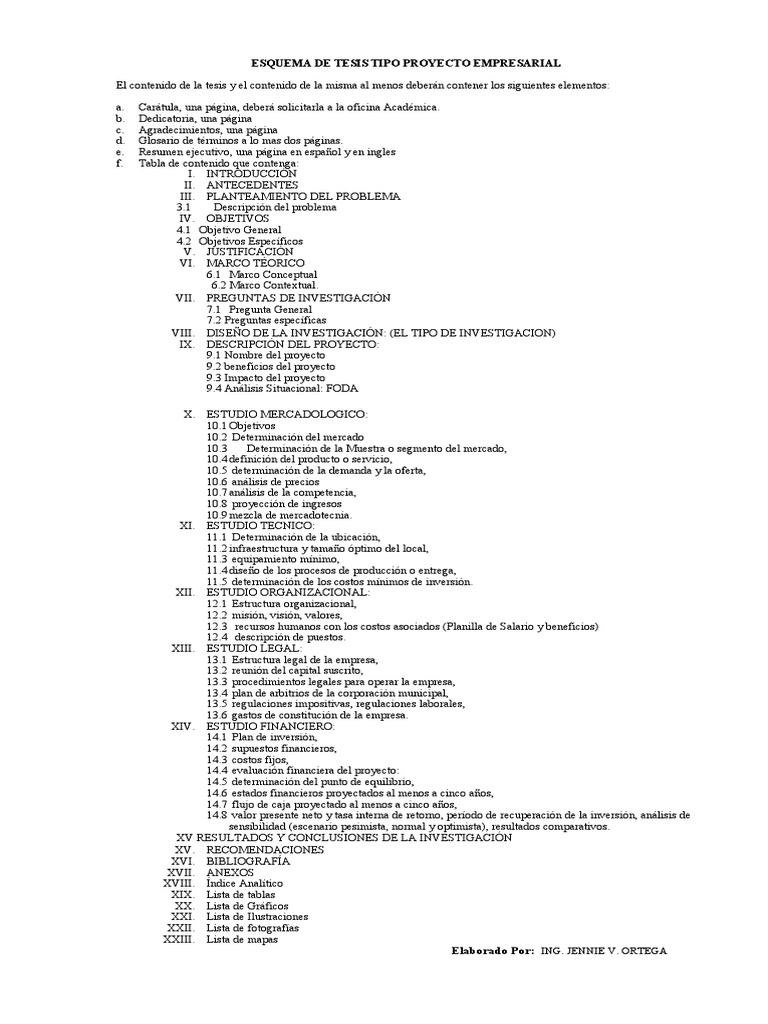 Esquema de Tesis para Proyecto Empresarial | PDF | Business | Mercado ...