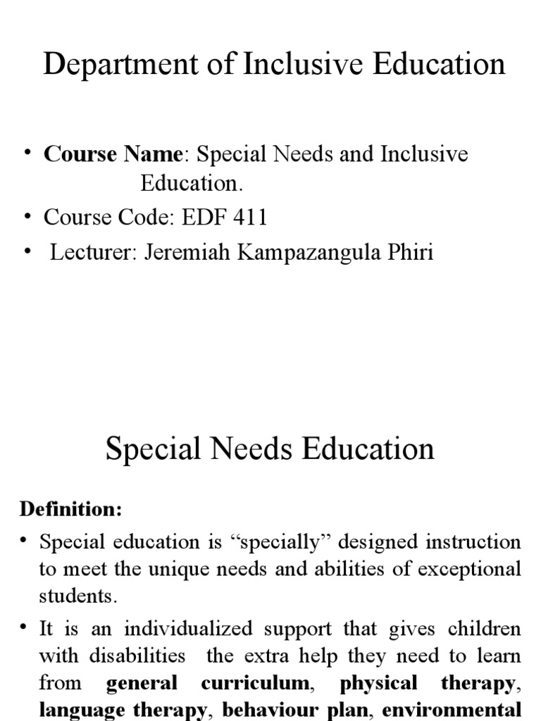 Special Needs Education, PPT 1, 2 & 3 Combined1 PDF Inclusion (Education) Disability