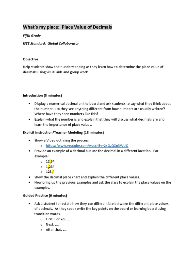 Lesson 1 Decimal Place Value | PDF