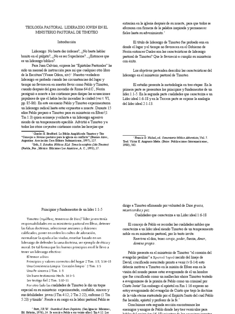 Liderazgo Pastoral de Timoteo | PDF | Pablo el apóstol | Biblia