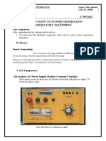 Lab No. 1 27/09/2022 Introduction To Power Generation Laboratory Equipment