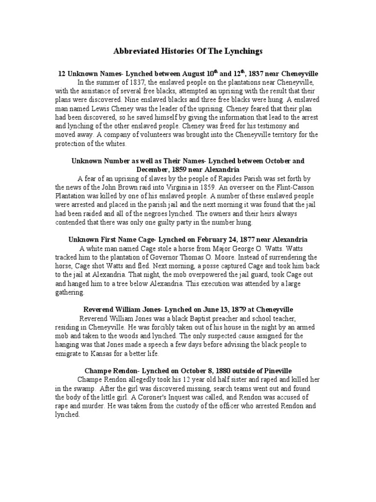 Lynching in Rapides Parish PDF Lynching Slavery In The United States