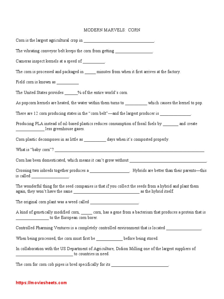 Video Worksheet Modern Marvels Corn | PDF | Maize | Ethanol