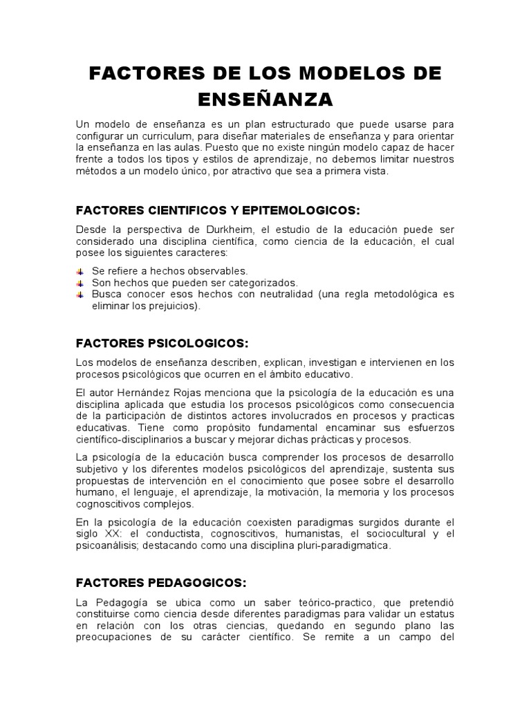 Factores de Los Modelos de Enseñanza | PDF | Sicología | Psicología ...