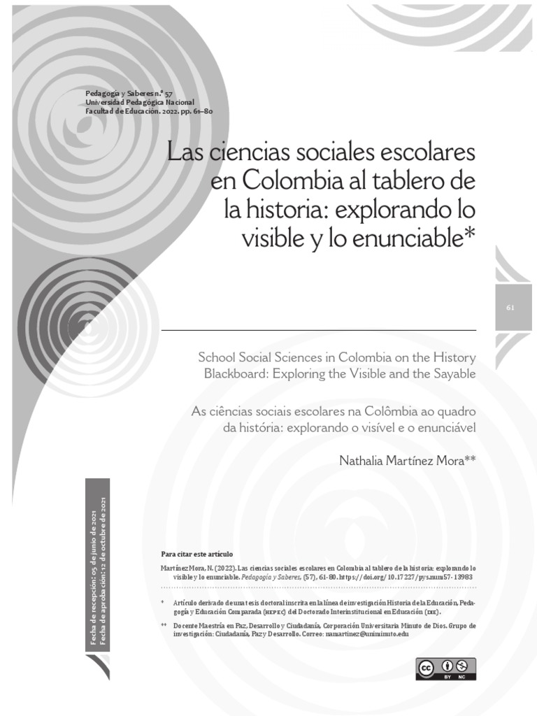 Las Ciencias Sociales Escolares en Colombia Al Tablero de La Historia ...
