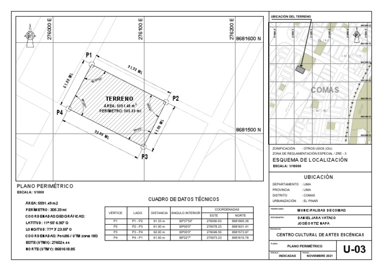 Planos Del Terreno-Perimetrico y Coordenadas | PDF | Geometría Elemental