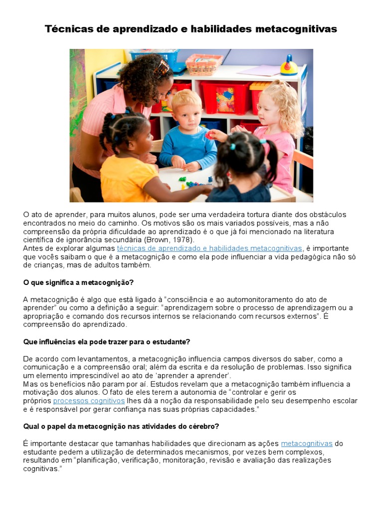Técnicas De Aprendizado E Habilidades Metacognitivas Pdf