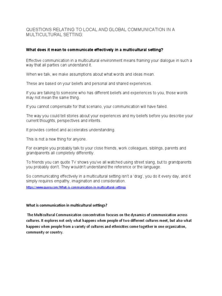Multicultural Communication Guide | PDF | Communication | Human ...
