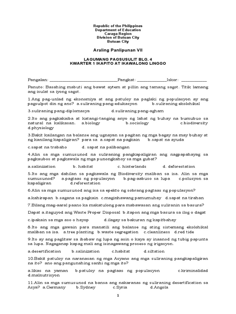 Ap 7 Summative 4 QTR 1 | PDF