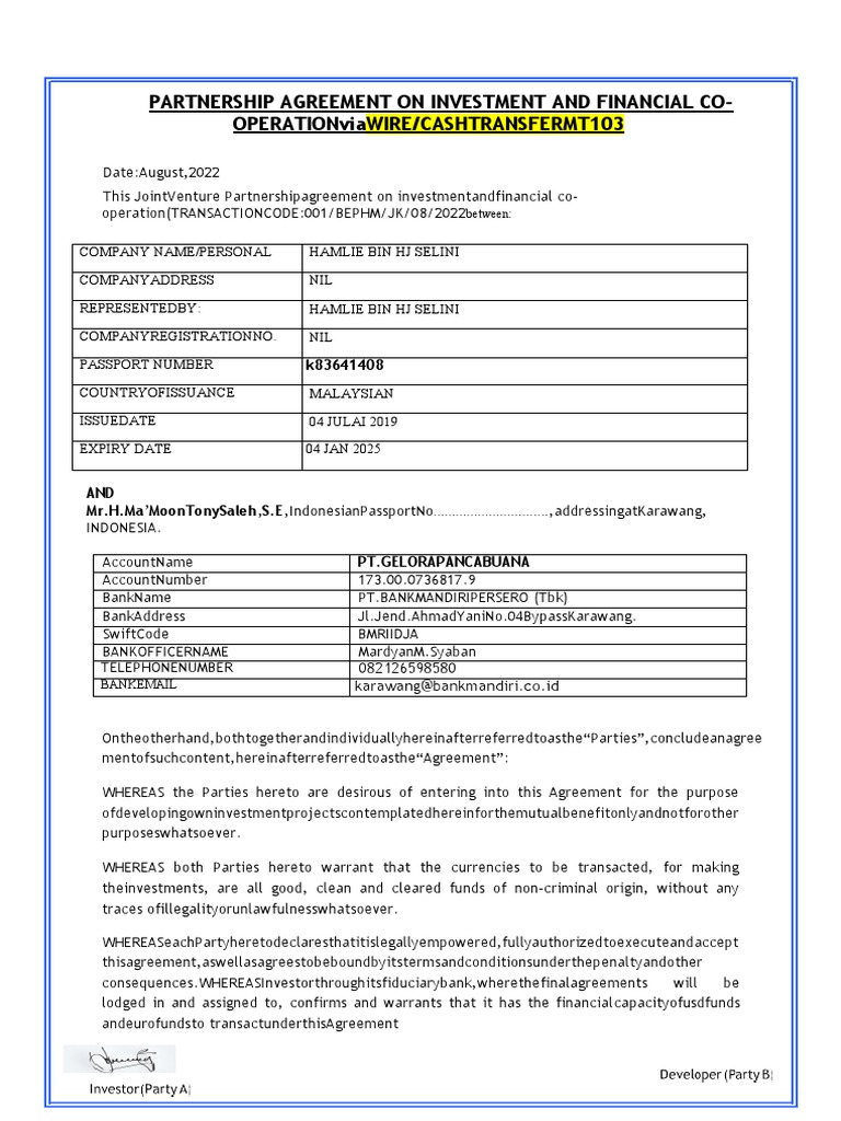 Investment Partnership Agreement | PDF | Justice | Crime & Violence