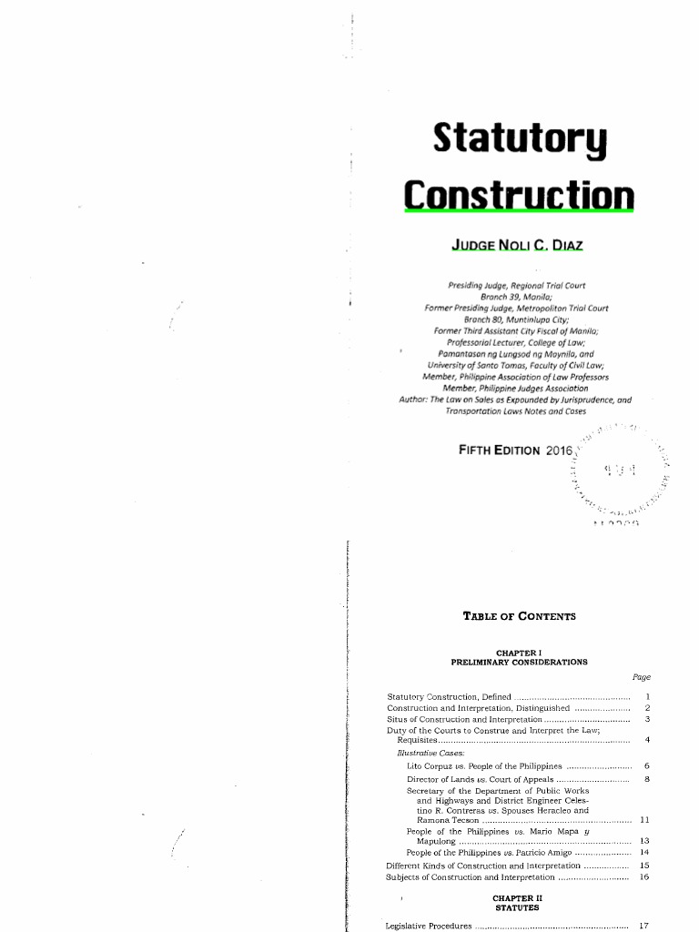 Statutory Construction Judge Noli C Diaz Fifth Edition 2016 1 Pdf