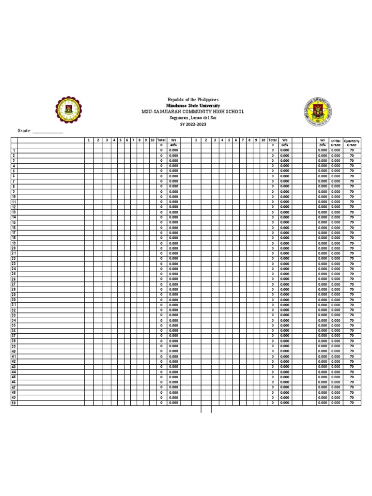 E Class Record 20222023 Other Subjects PDF