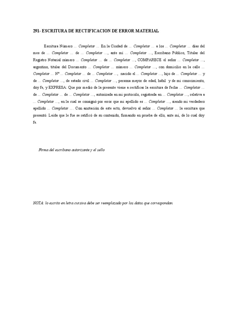 Escritura de rectificacion de error material pdf