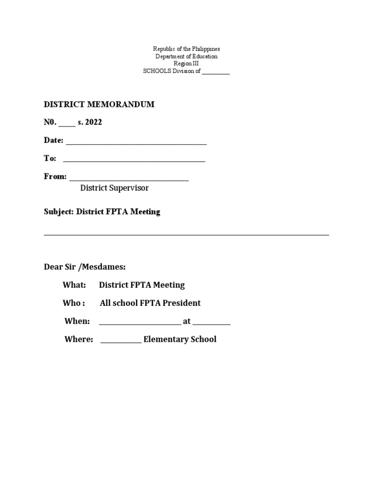 District FPTA Meeting Notice | PDF | Career & Growth