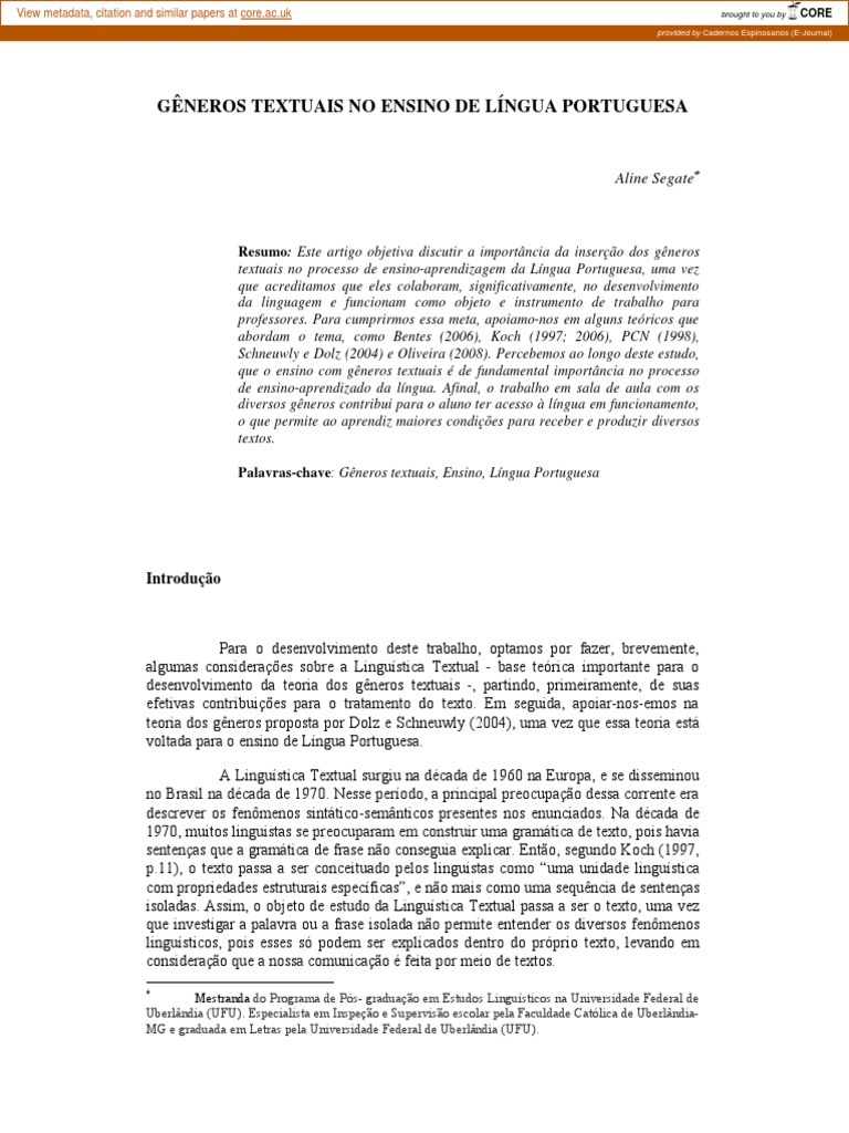 Gêneros Textuais No Ensino De Língua Portuguesa1 Download Grátis Pdf
