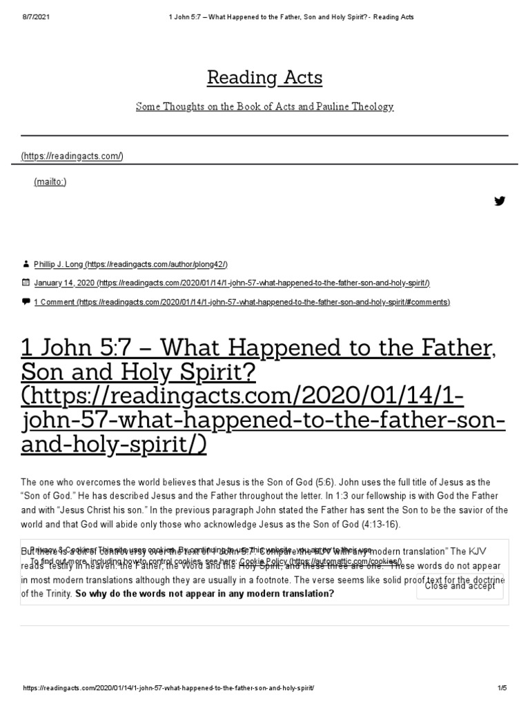 1 John 5 - 7 - What Happened To The Father, Son and Holy Spirit ...