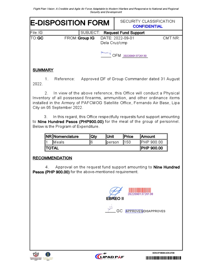 Fund Request for Inventory Meals | PDF