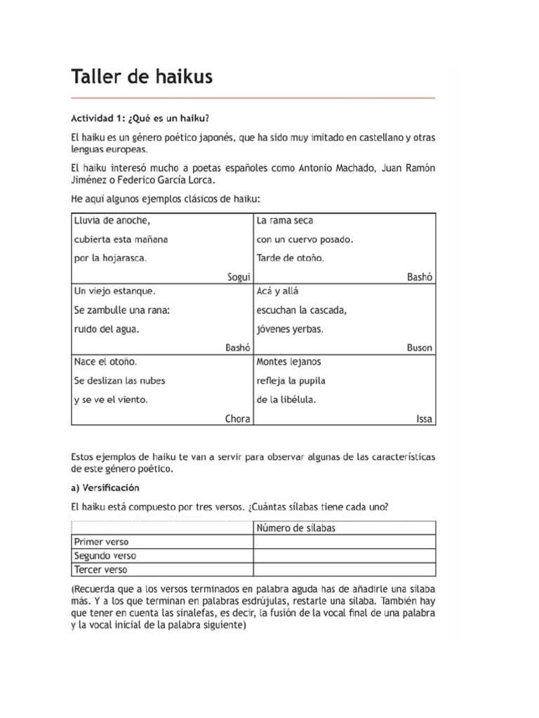 Taller Haikus - 5to A | PDF