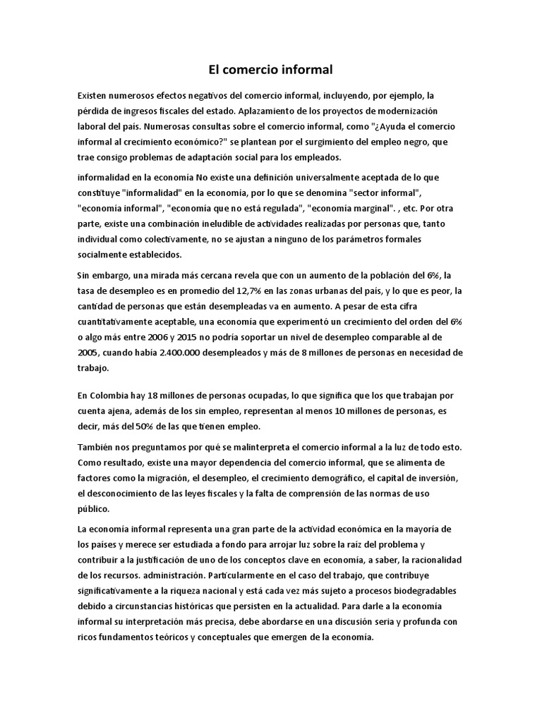 El Comercio Informal | PDF | Desempleo | Ciencias económicas