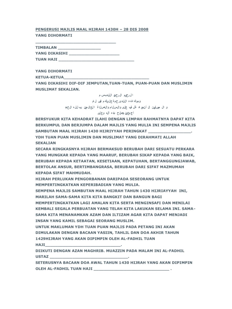 Skrip Pengerusi Majlis Maal Hijrah 1430h
