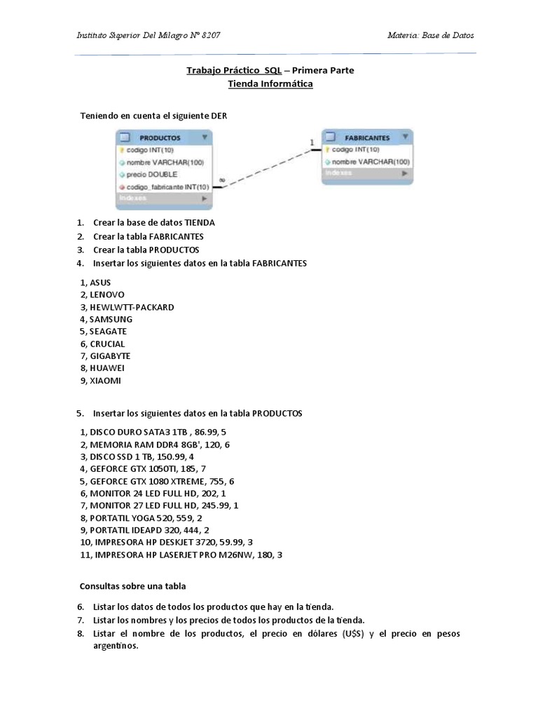 SQL para Tienda Informática: Consultas y Datos | PDF | Hardware de la ...