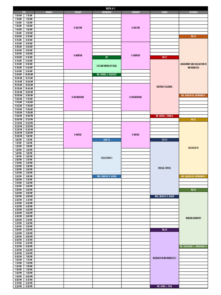 October Schedule Pdf