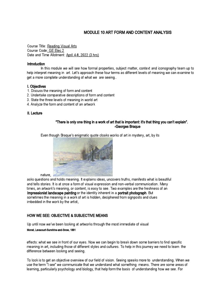Art Form and Content Analysis Module | PDF | Composition (Visual Arts ...