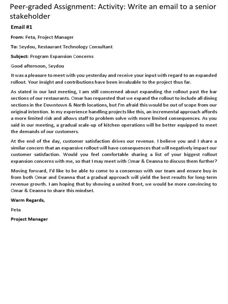 Peer graded assignment email to a senior stakeholder pdf economies
