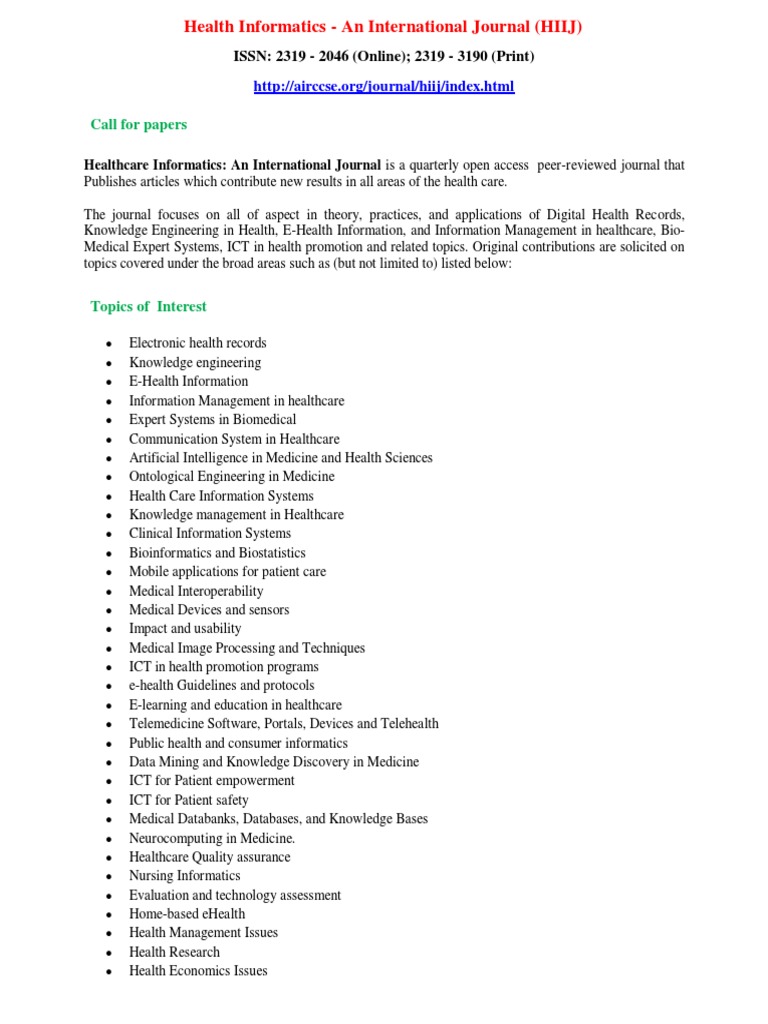 Health Informatics - An International Journal (HIIJ) | PDF | Health ...