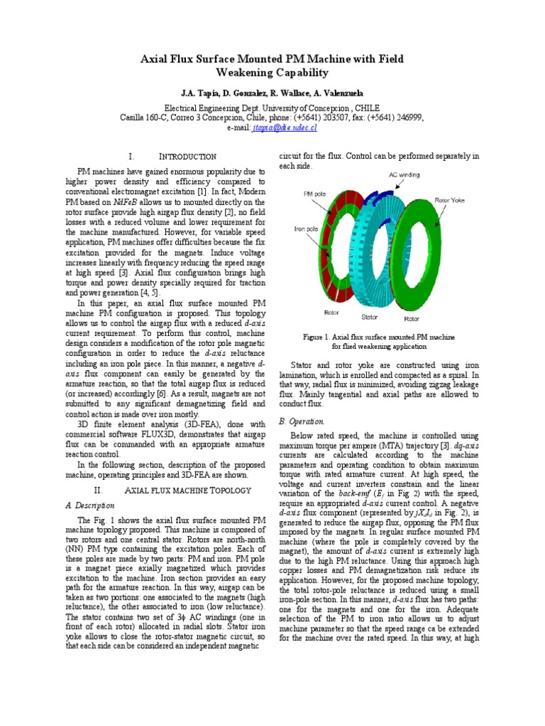 Axial Flux PM Machine With Field Weakening Capabilities PDF Electric Motor Manufactured Goods