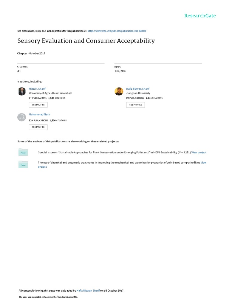 Sensory Evaluation in Food Industry | PDF | Taste | Perception