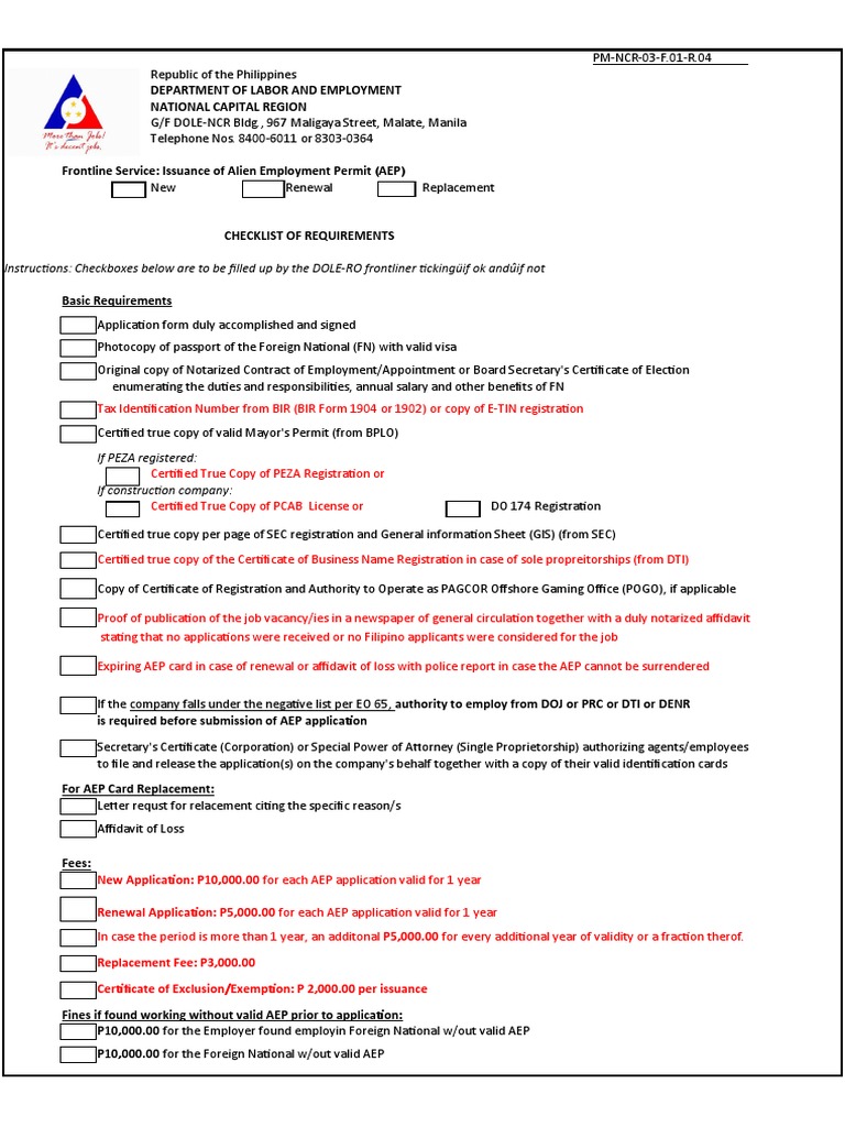 Aep Checklist of Requirements PDF Notary Public Government