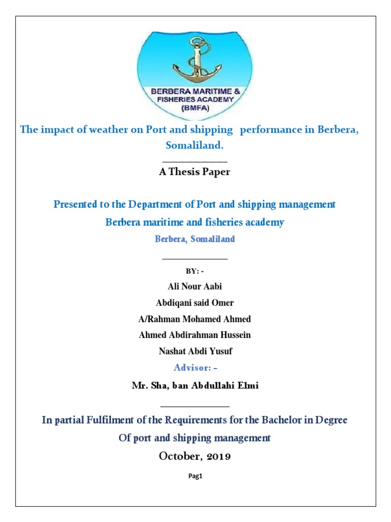 Impact of Weather On Port and Shipping Performance in Berbera Somali