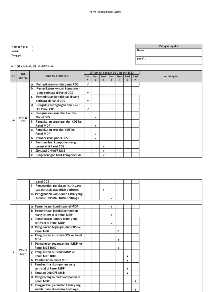 Formulir Inspeksi Panel Listrik | PDF