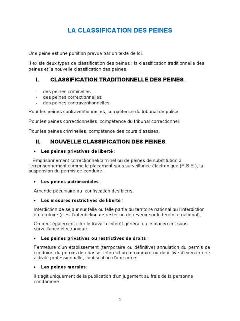La Classification Des Peines | PDF | Prison | Justice