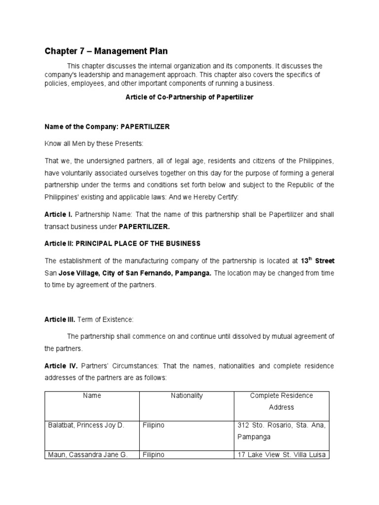Chapter 7 Business Plan | PDF | Employment | Partnership