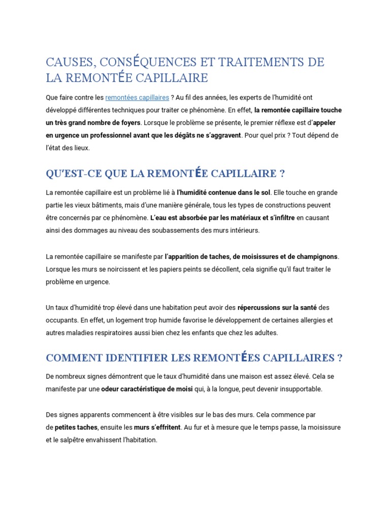 Traitements efficaces des remontées capillaires PDF Maison et — free download