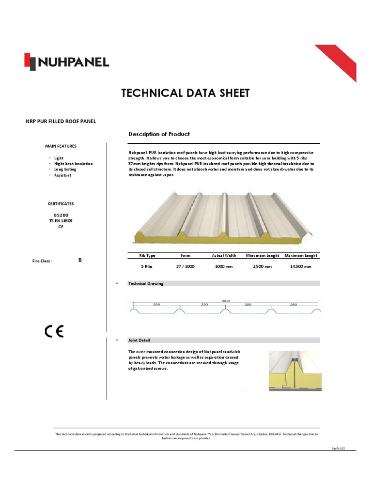 NRP Pur Filled Roof Panel TDS | PDF | Building Insulation | Roof
