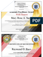 Award Certificates ACADEMIC EXCELLENCE AWARDEES 2019-2020