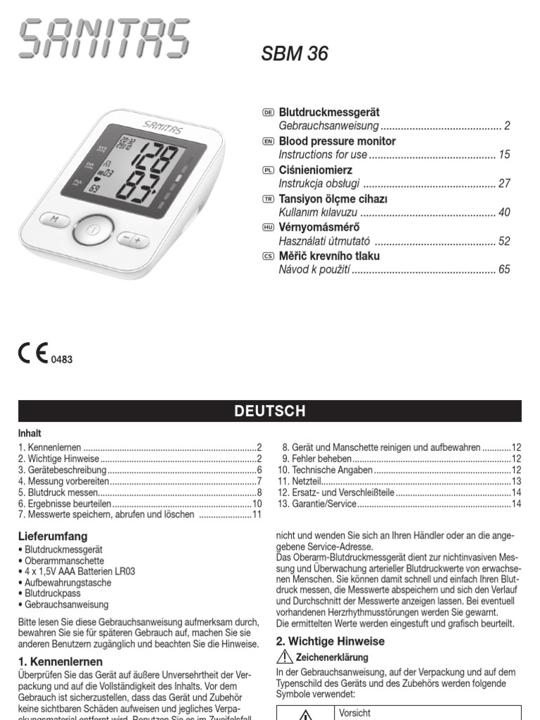 Sanitas SBM 36 Blood Pressure Monitor PDF