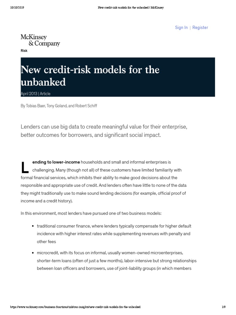 New Credit-Risk Models For The Unbanked - McKinsey | PDF | Loans ...